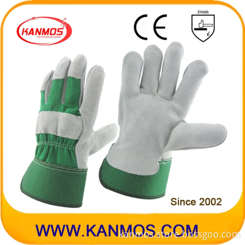 Green Industrial Safety Cow Split Leather Work Gloves (110093)